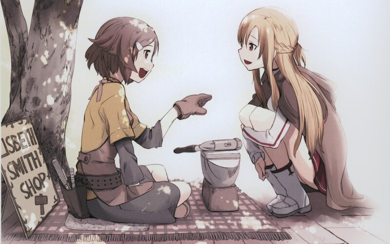 Two Girls in a Shop — Brown, Calm