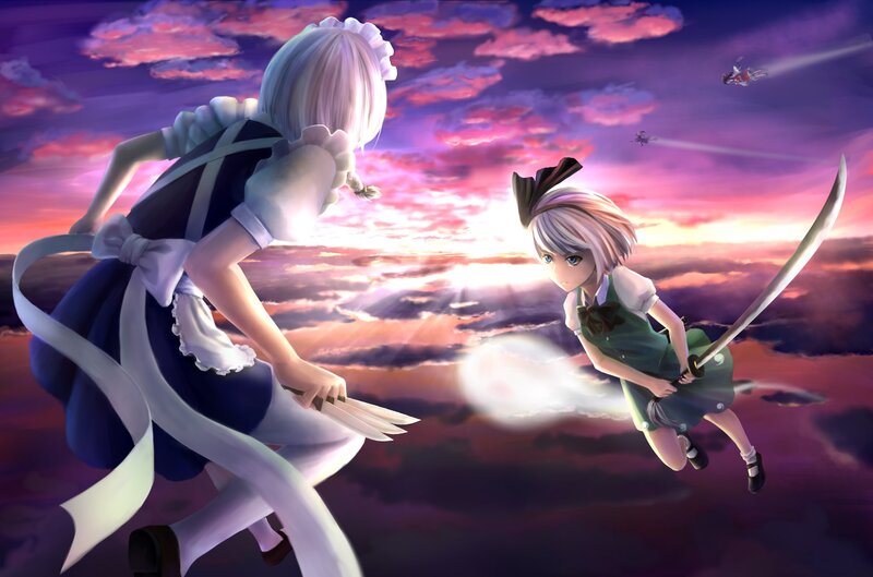 Two girls in a sky battle
