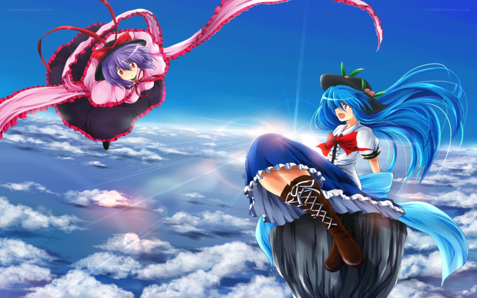 Two girls in a sky battle