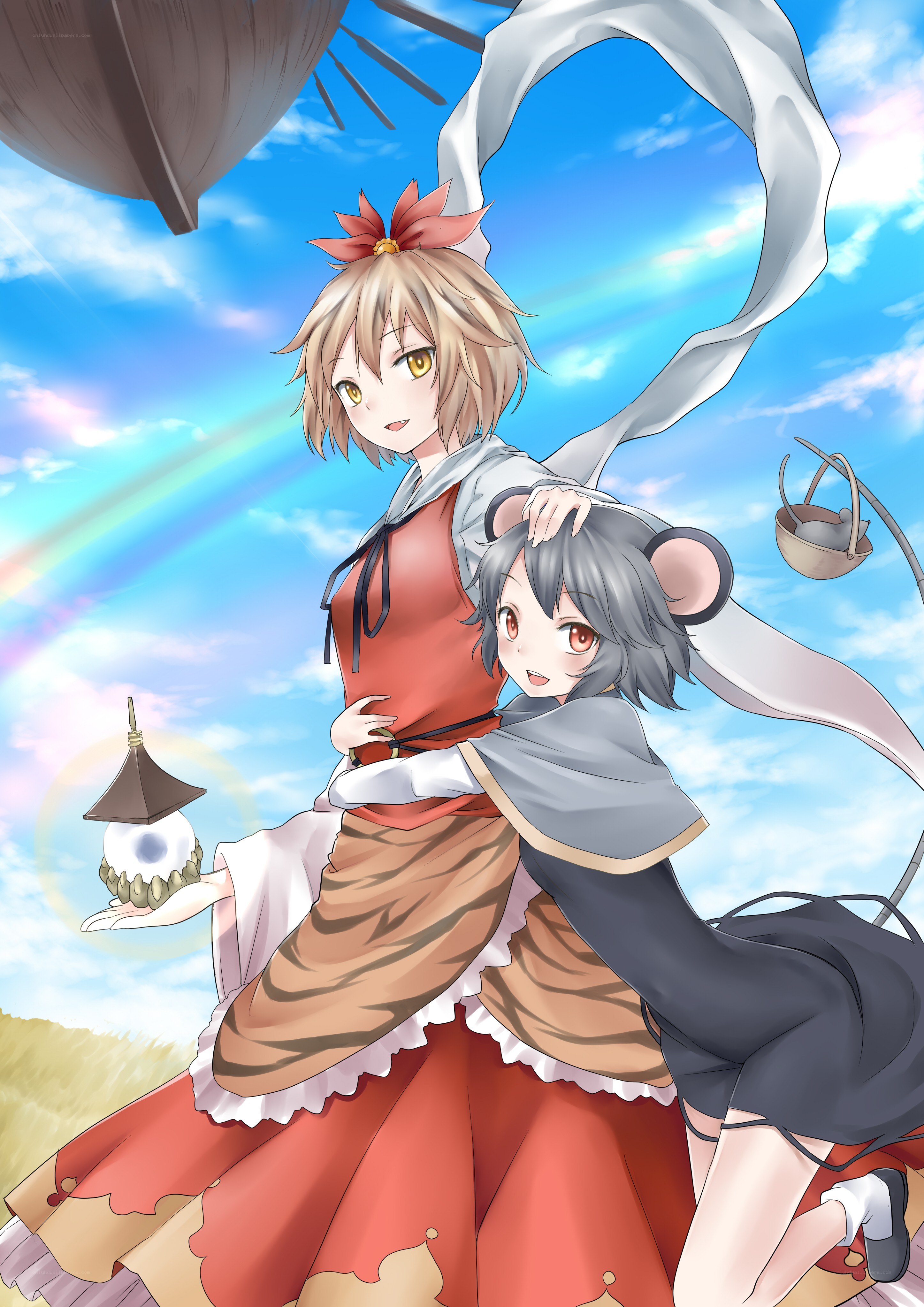 Two girls in a sky scene