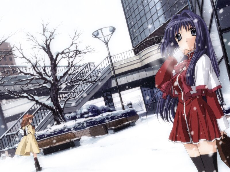 Two girls in a snowy city