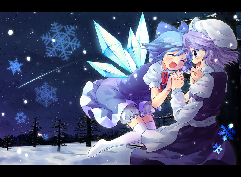 Two girls in a snowy night