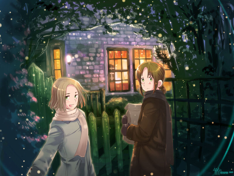 Two girls in a snowy night