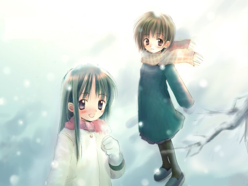 Two girls in a snowy scene