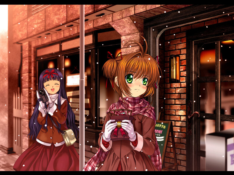 Two girls in a snowy town