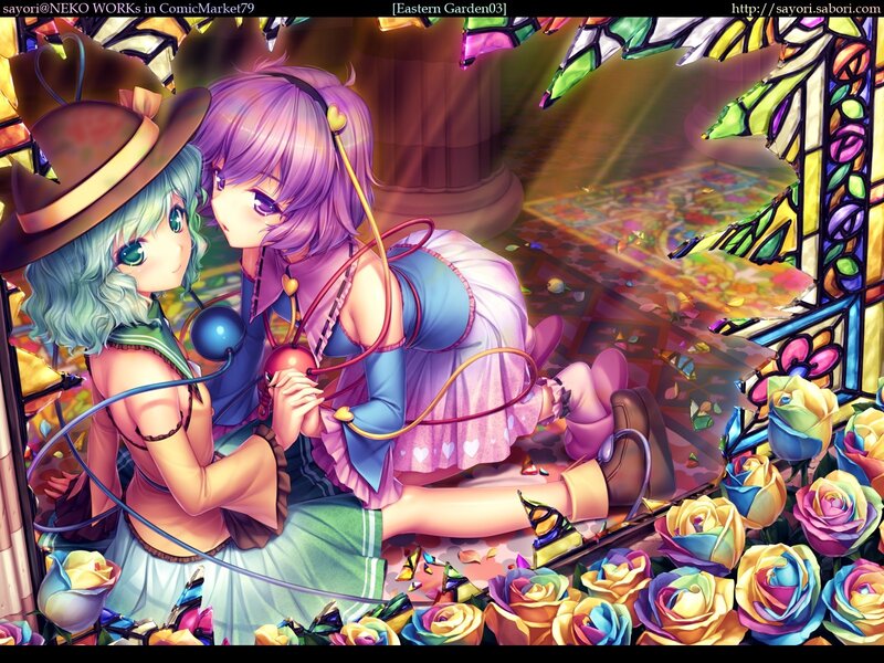 Two girls in a stained glass garden