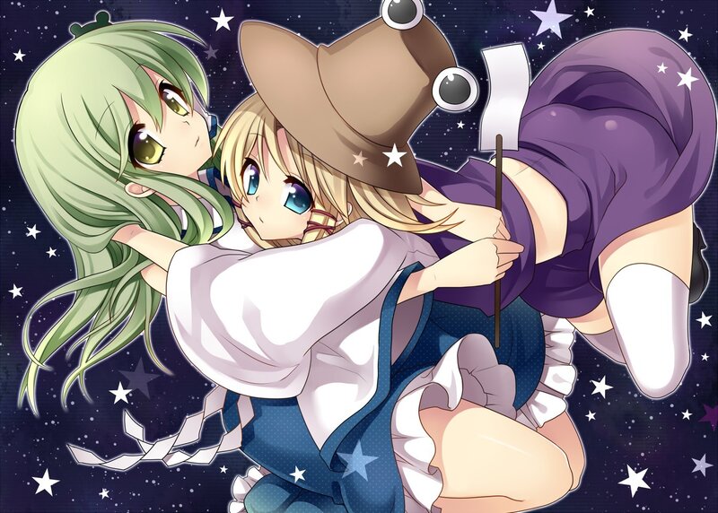 Two girls in a starry embrace