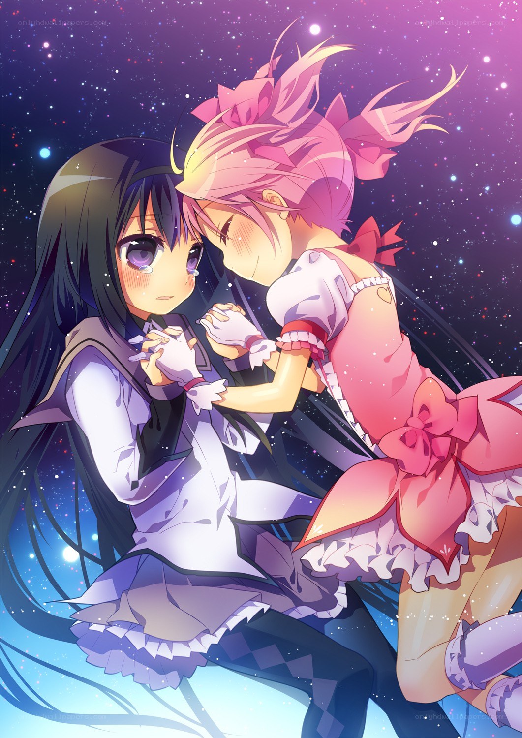 Two girls in a starry embrace