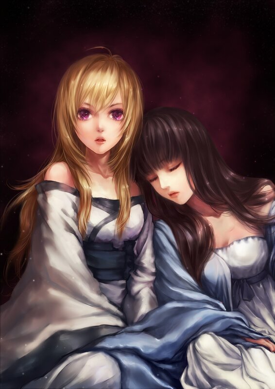 Two girls in a starry night