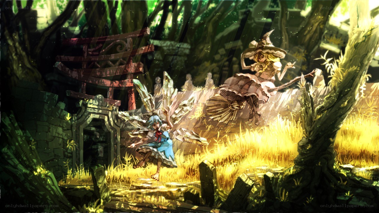 Two girls in a sunlit forest