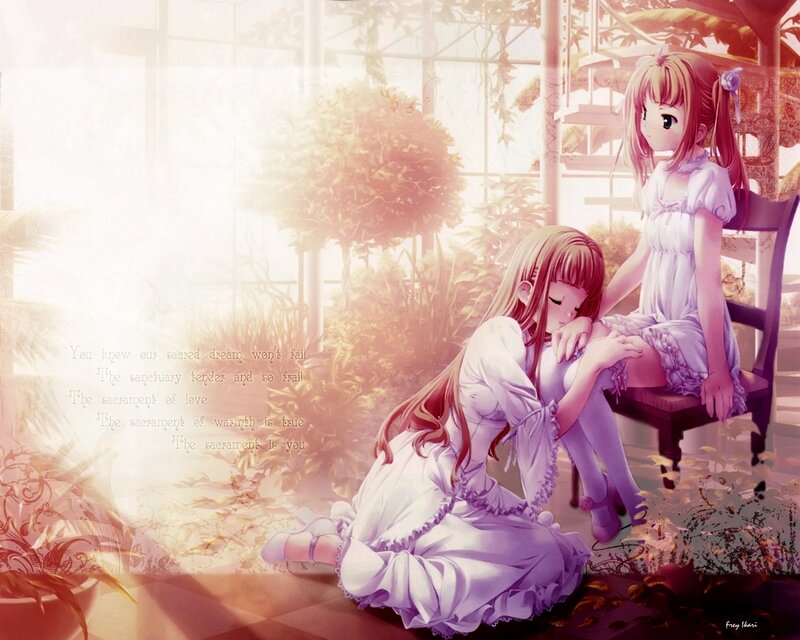 Two girls in a sunlit garden
