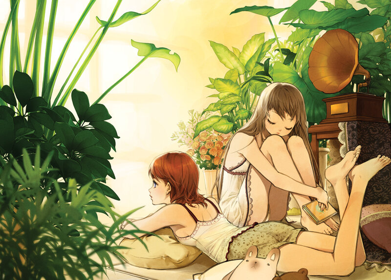 Two girls in a sunlit room