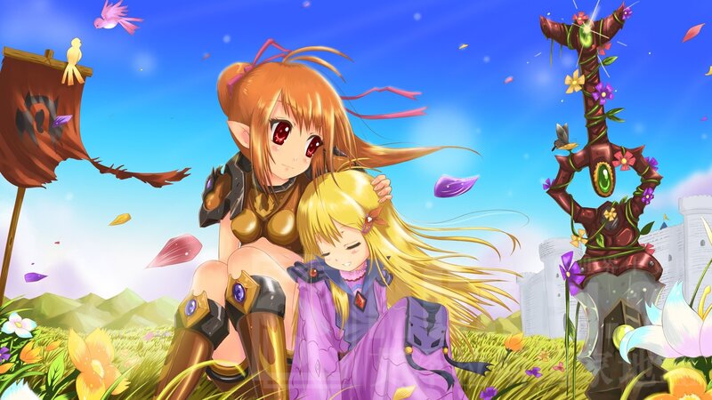 Two girls in a sunny field
