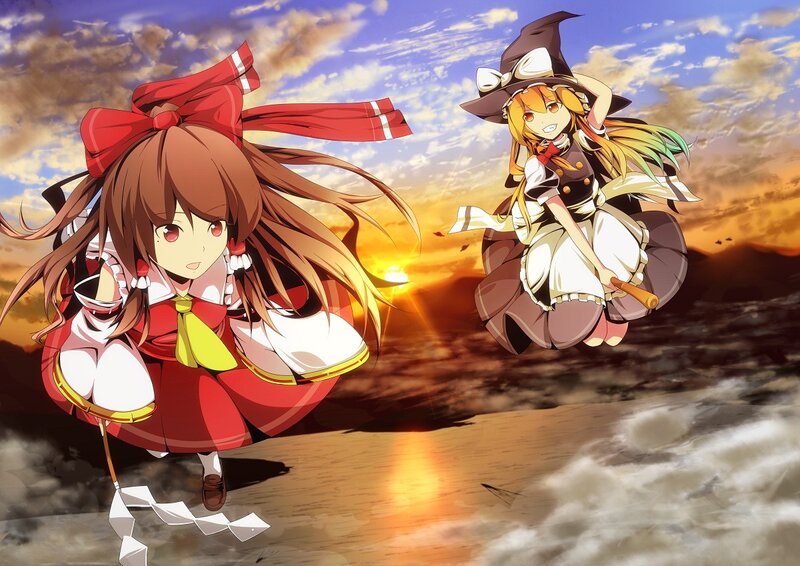 Two girls in a sunset scene