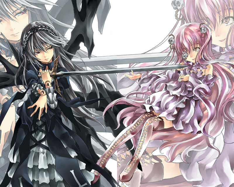 Two girls in a sword fight