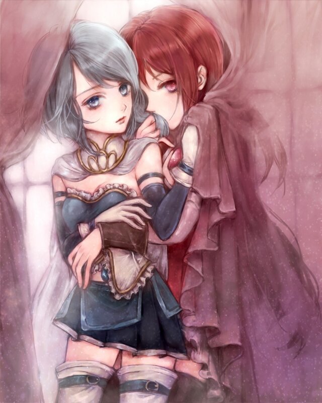 Two girls in a tender embrace