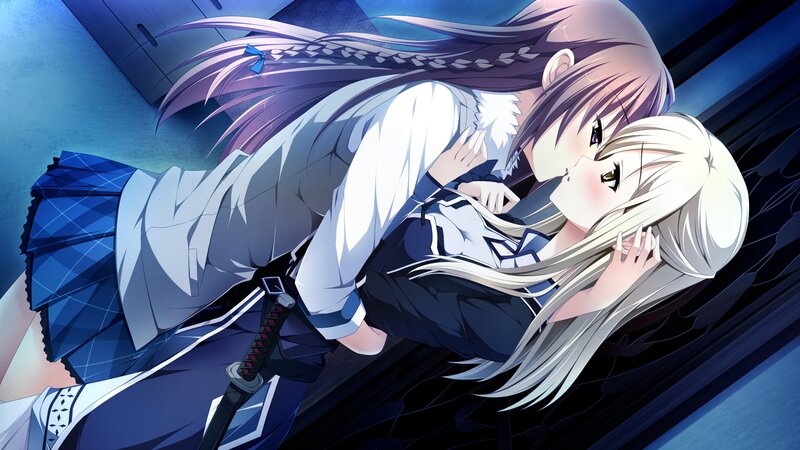 Two girls in a tender embrace