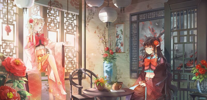 Two girls in a traditional room