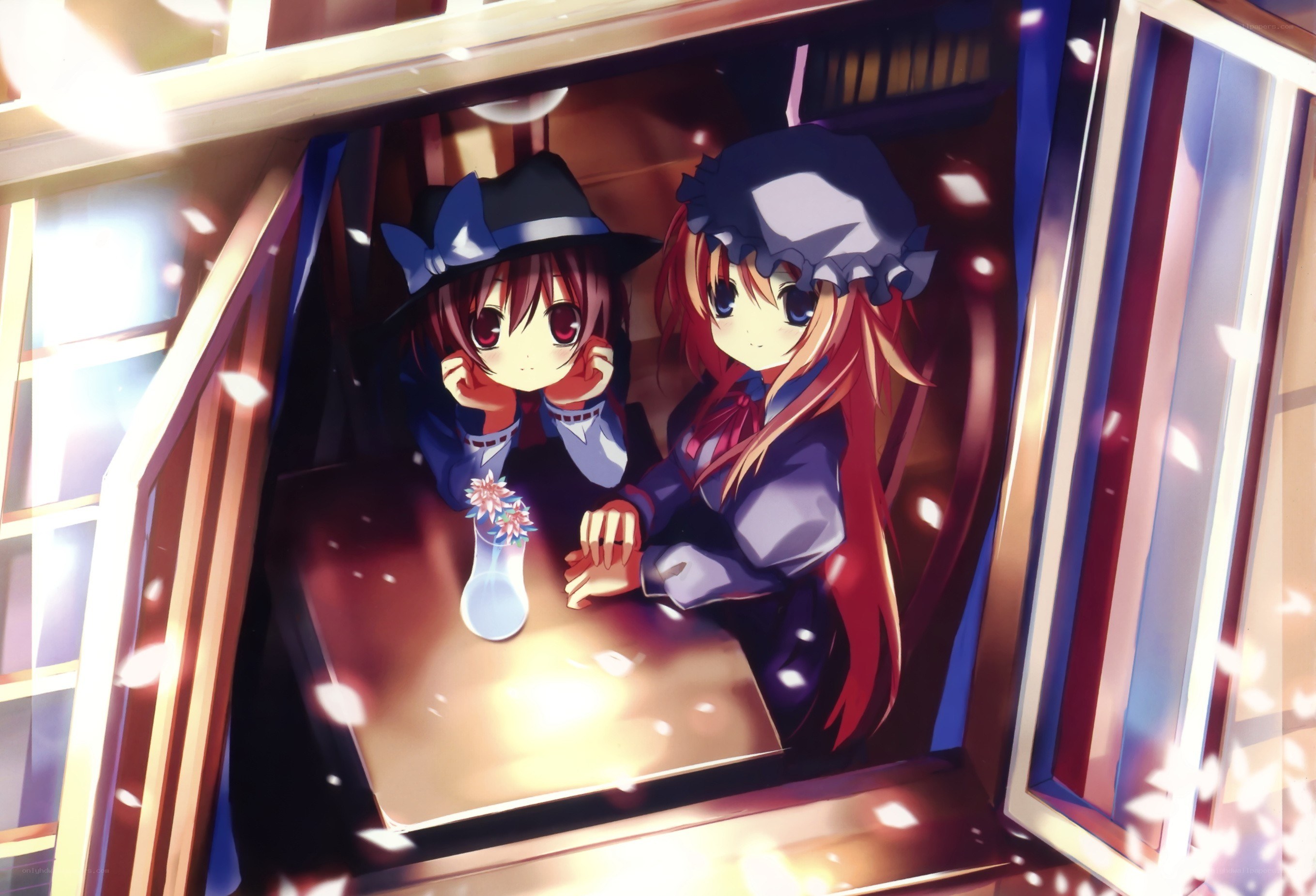 Two girls in a train car