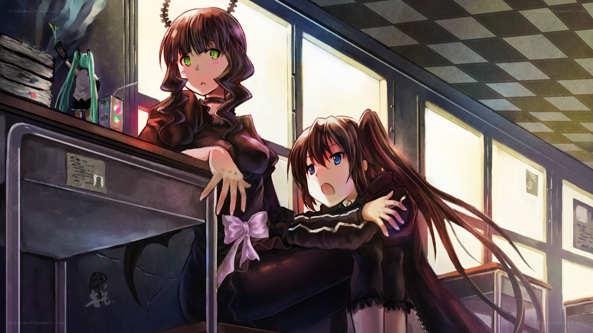 Two girls in a train car