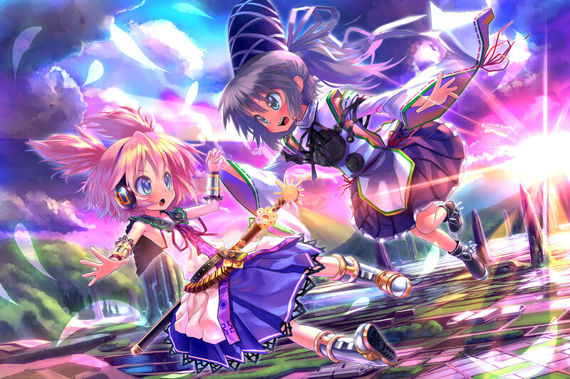 Two Girls in Action — Purple, Dramatic