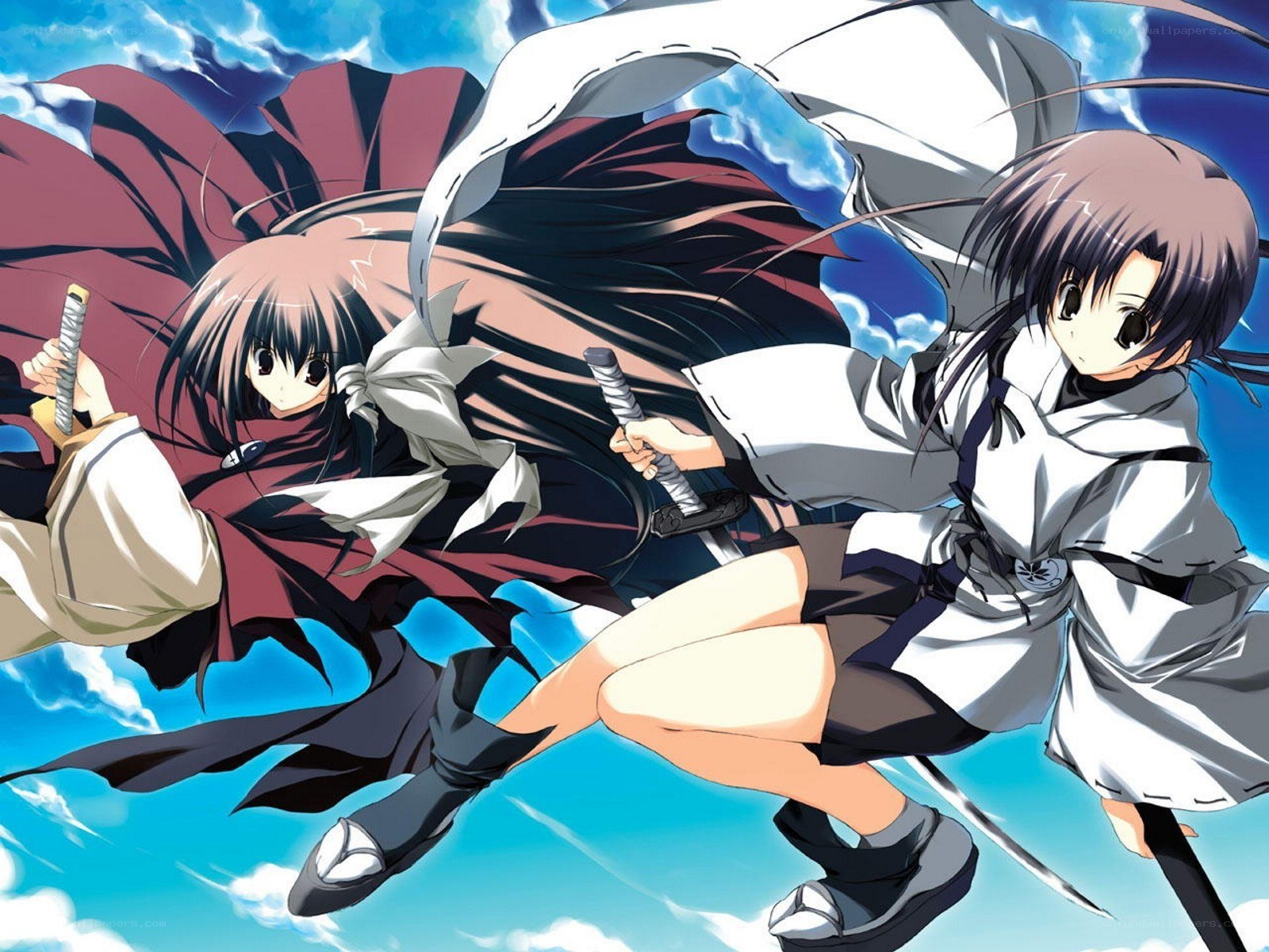 Two girls in action with swords