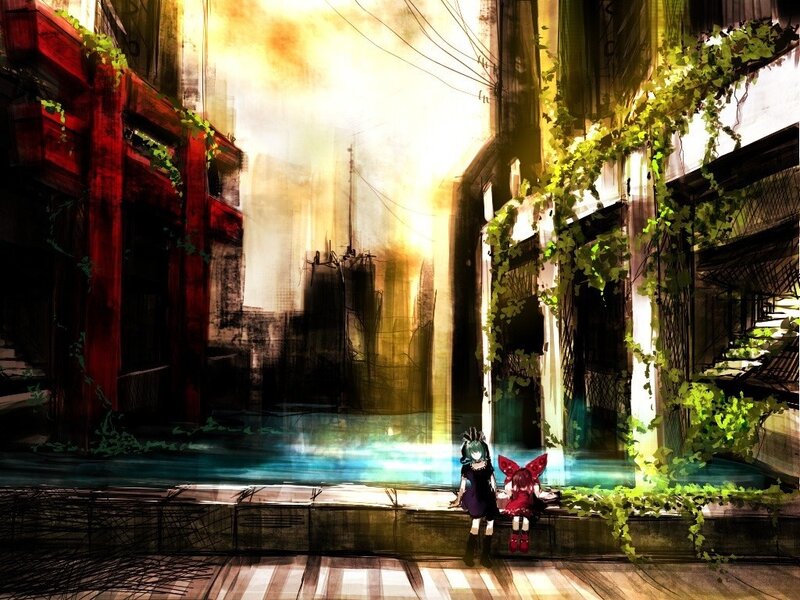 Two Girls in Alley — Green