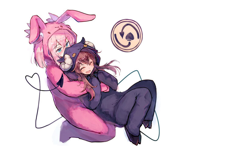 Two Girls in Animal Costumes — Pink, Playful