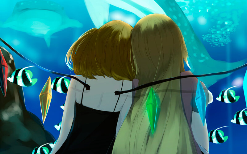 Two Girls in Aquarium — Blue, Serene