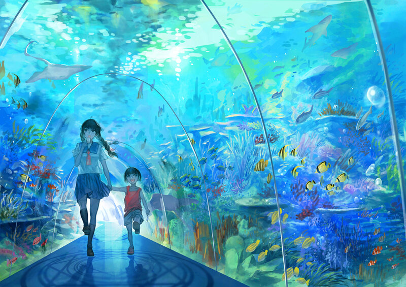 Two Girls in Aquarium Tunnel