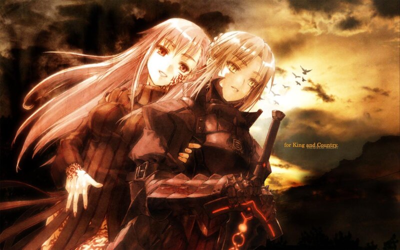 Two girls in armor at sunset