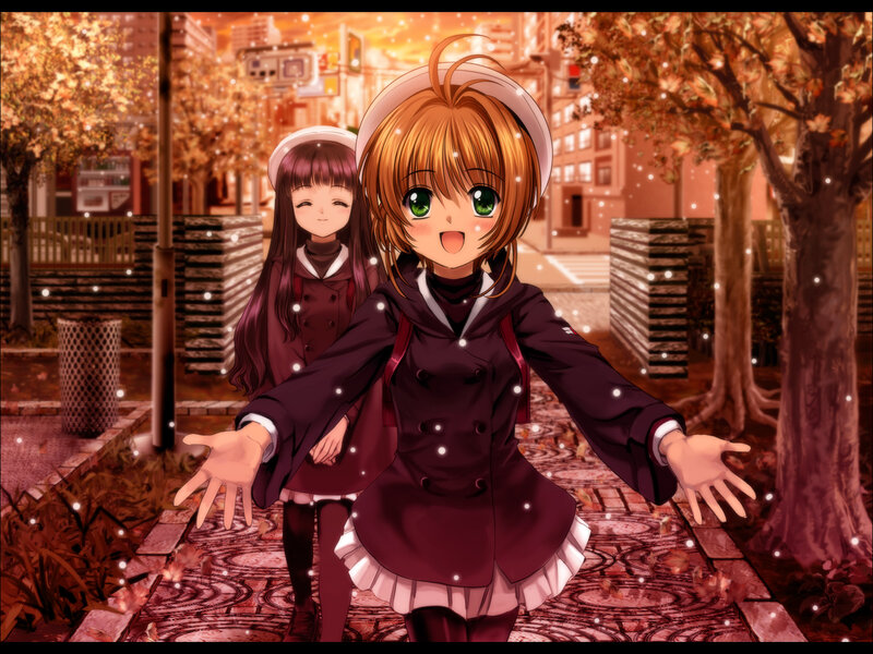Two girls in autumn city