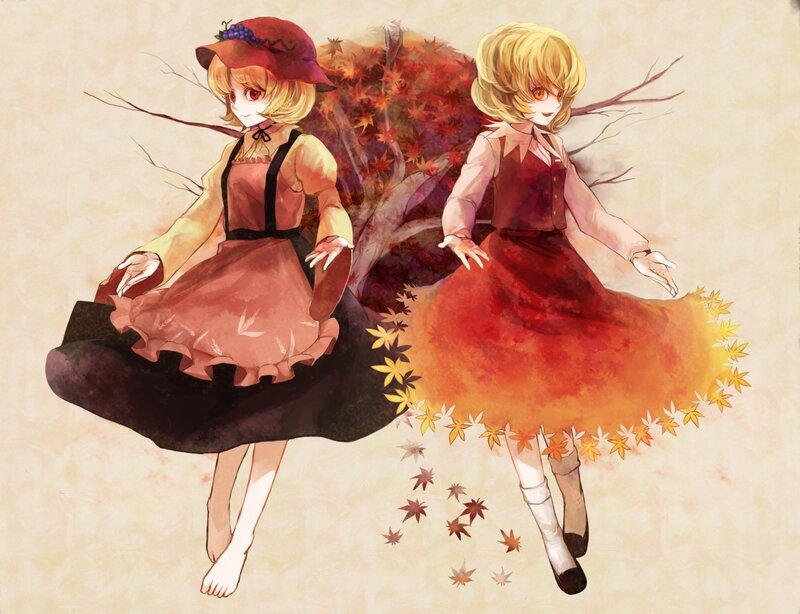 Two Girls in Autumn Dresses — Red