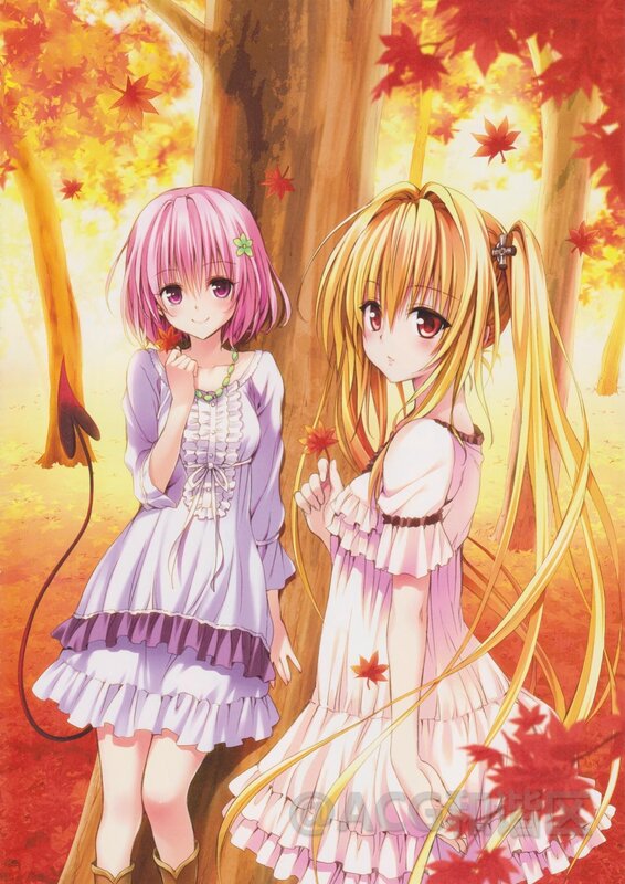 Two girls in autumn forest