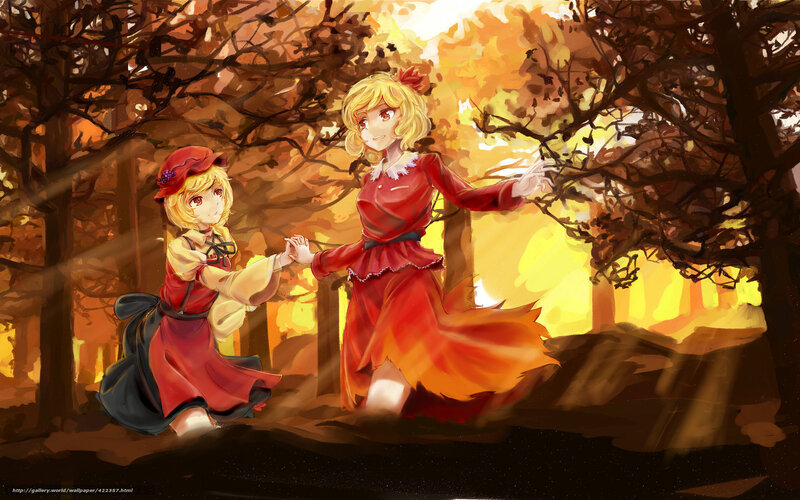 Two girls in autumn forest