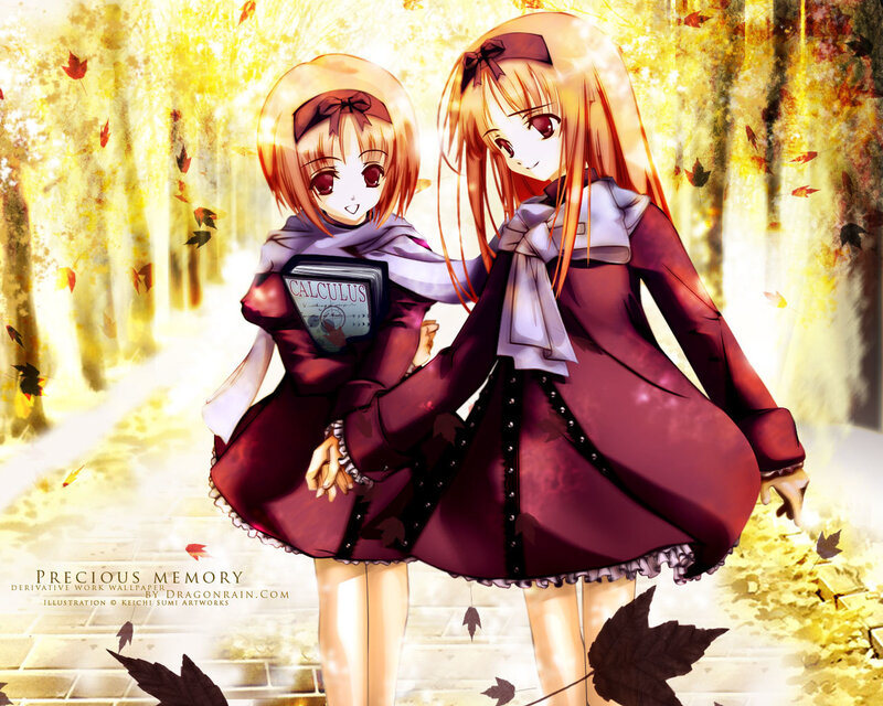 Two girls in autumn forest