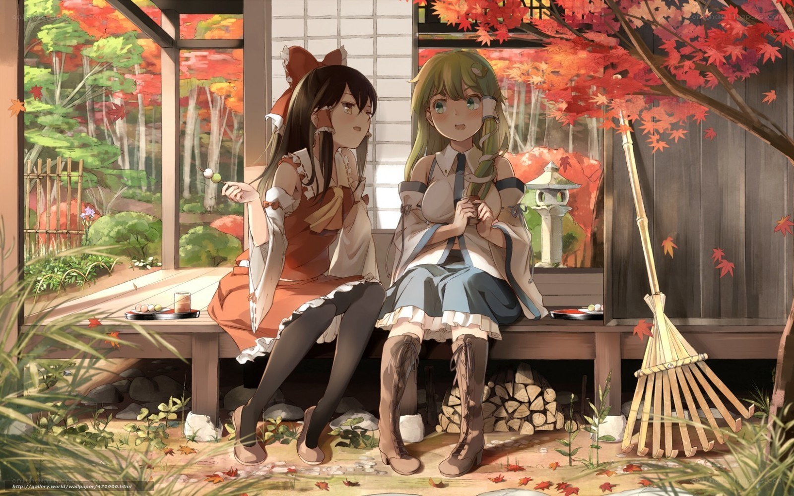 Two girls in autumn garden