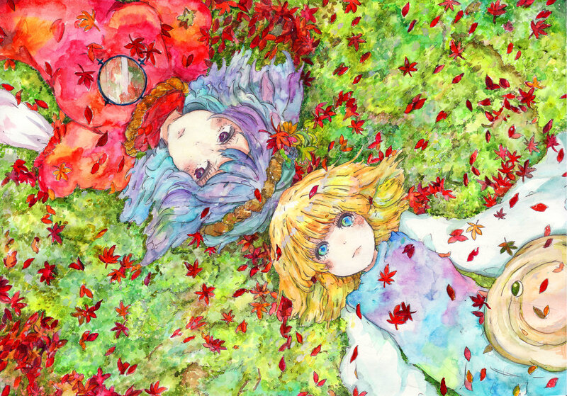 Two girls in autumn leaves