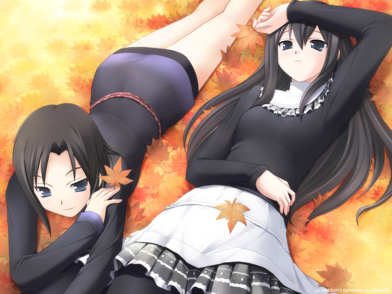 Two girls in autumn leaves