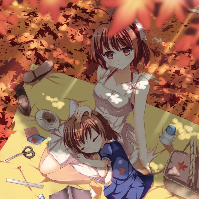 Two Girls in Autumn — Orange, Peaceful