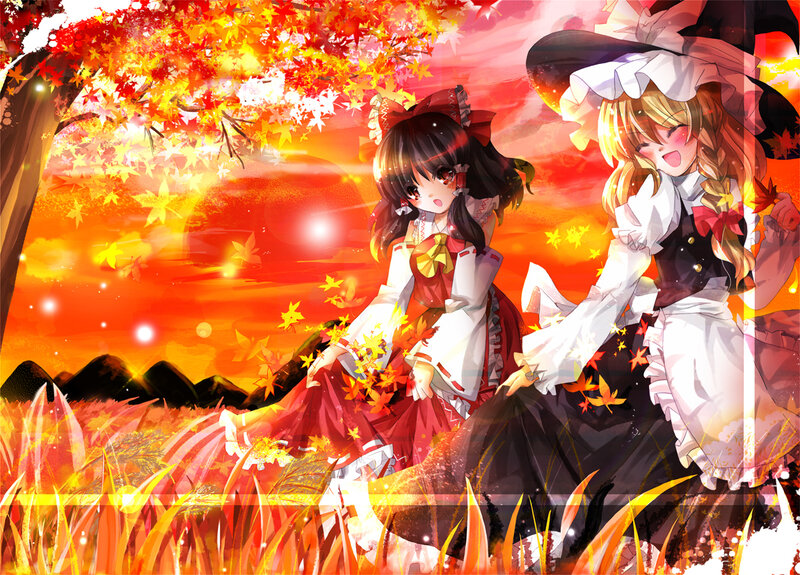 Two girls in autumn scenery