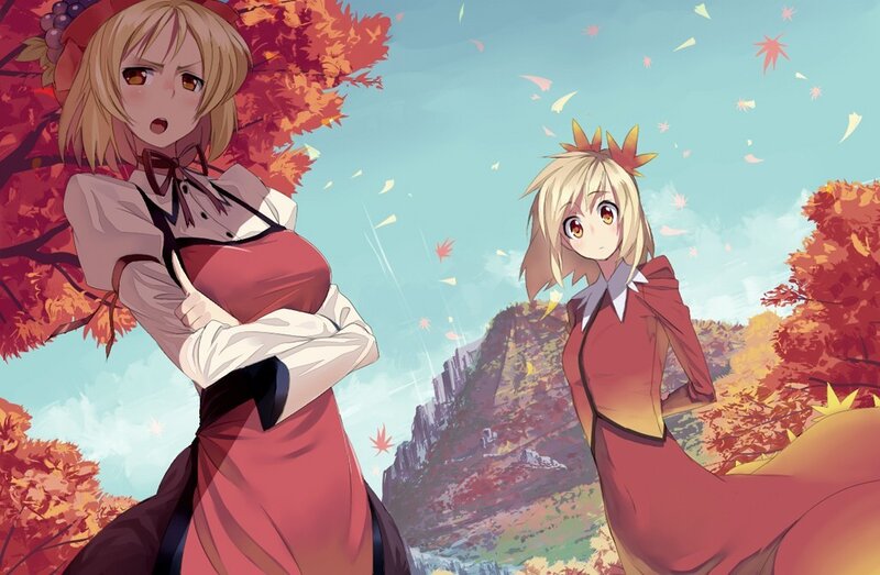 Two girls in autumn scenery