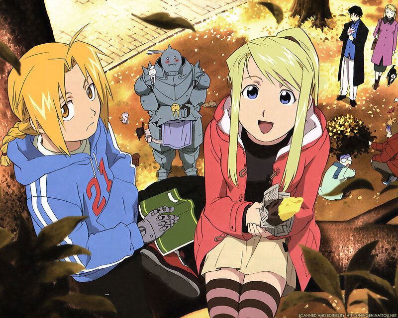 Two Girls in Autumn — Yellow, Calm, Anime, Fallen Leaves