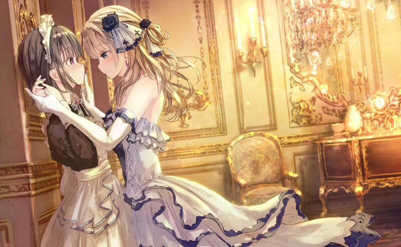 Two Girls in Ball Gowns — Gold