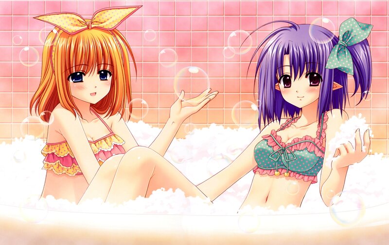 Two Girls in Bathtub — Pink, Playful