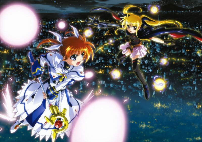 Two Girls in Battle — Blue, Dramatic, Night, Anime, Cityscape
