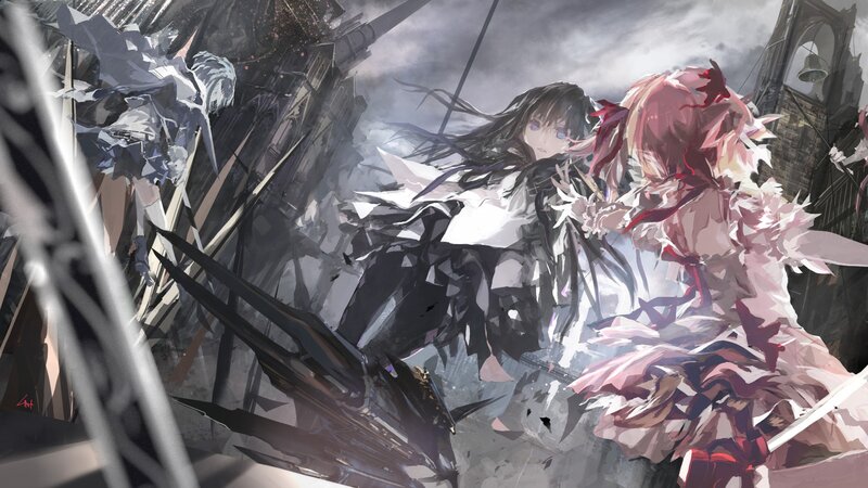 Two Girls in Battle — Gray, Dramatic