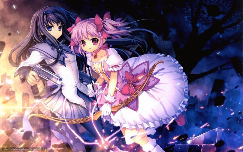 Two Girls in Battle — Purple, Dramatic, Night, Anime