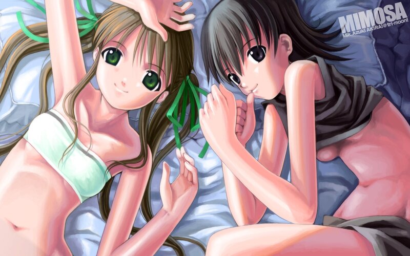 Two Girls in Bed — Blue, Calm, Anime, Pillow