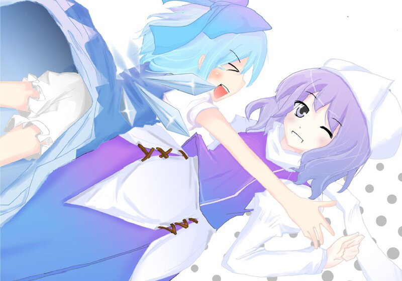 Two Girls in Bed — Blue, Playful